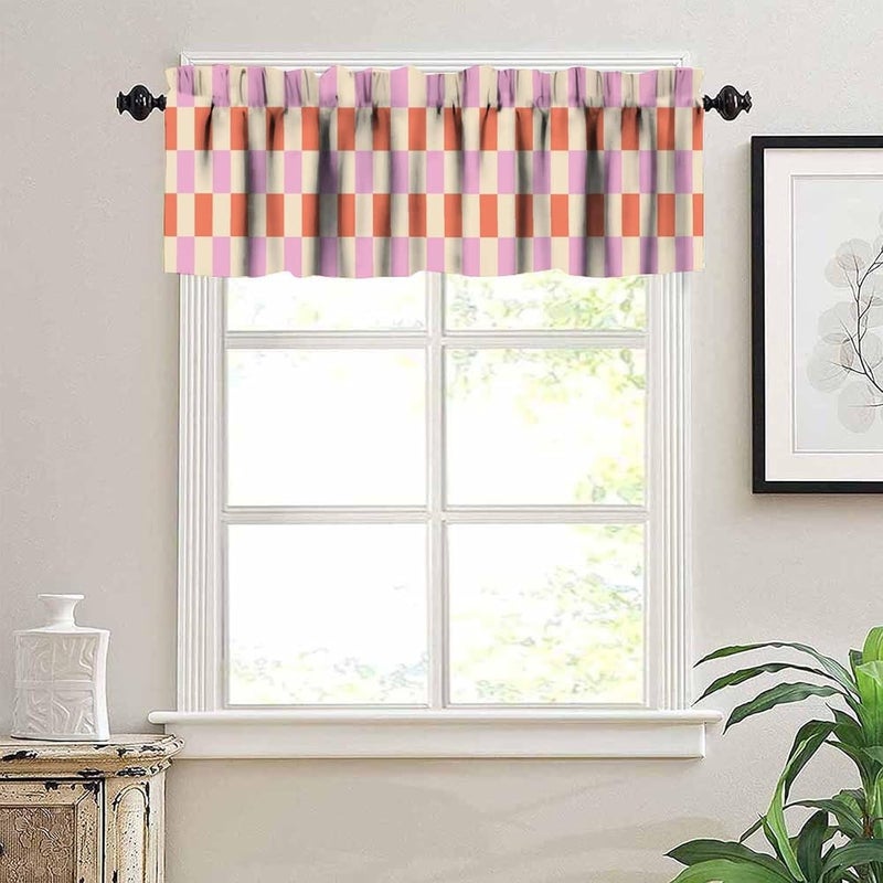 JanJCurt Retro Groovy Geometric Valance, Vintage Hippie 70s Abstract Pink Orange Striped Print Rod Pocket Blackout Short Window Curtain for Kitchen Kids Girls Bedroom, 54x18inch - Image 2